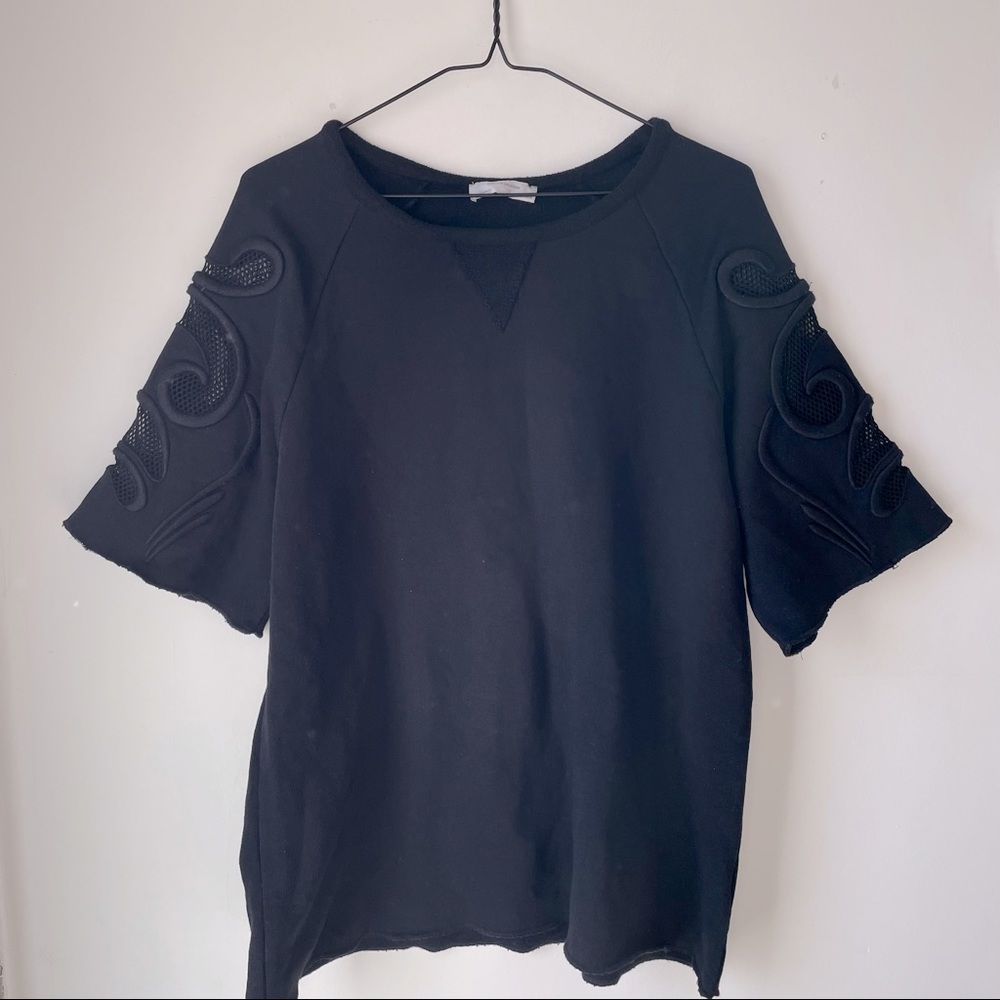 ✨2/10$✨ Zara black sweatshirt tee with western embroidery shoulder mesh cutout S